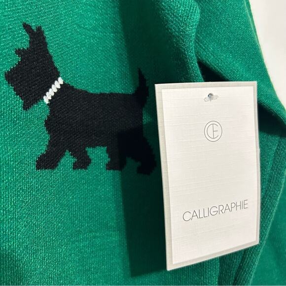 Anthropologie Calligraphie Scottie Dog Novelty Sweater Christmas Green NWT sz L - Picture 5 of 9